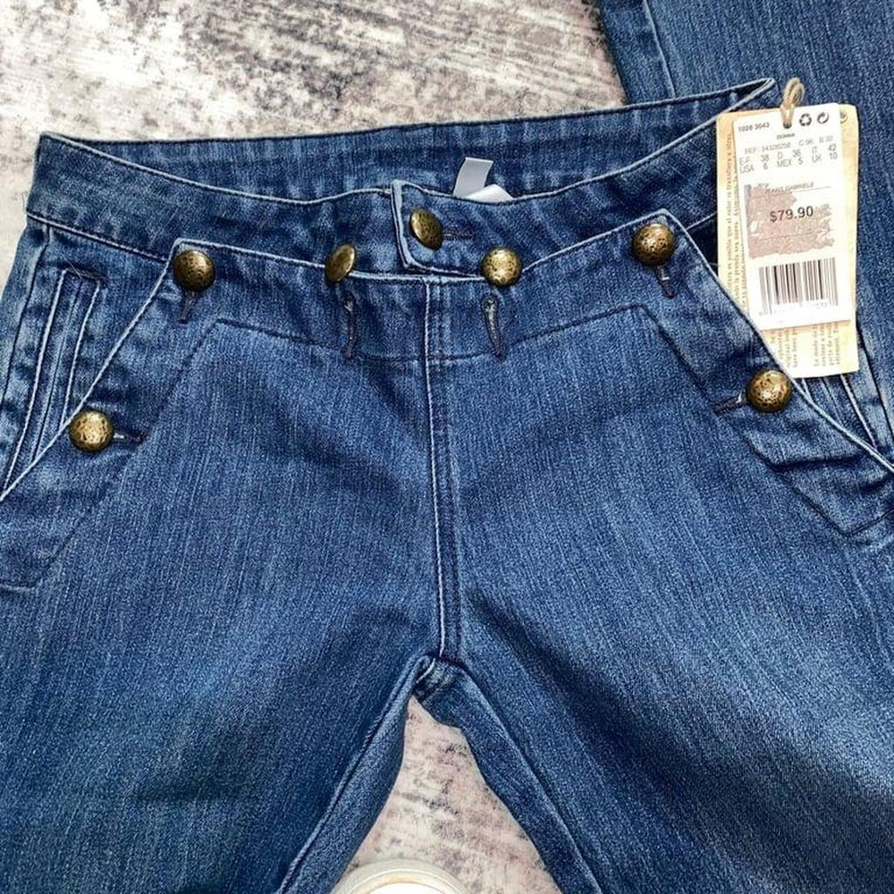 MNG Women's Flare Jeans with Button Detail Size 6